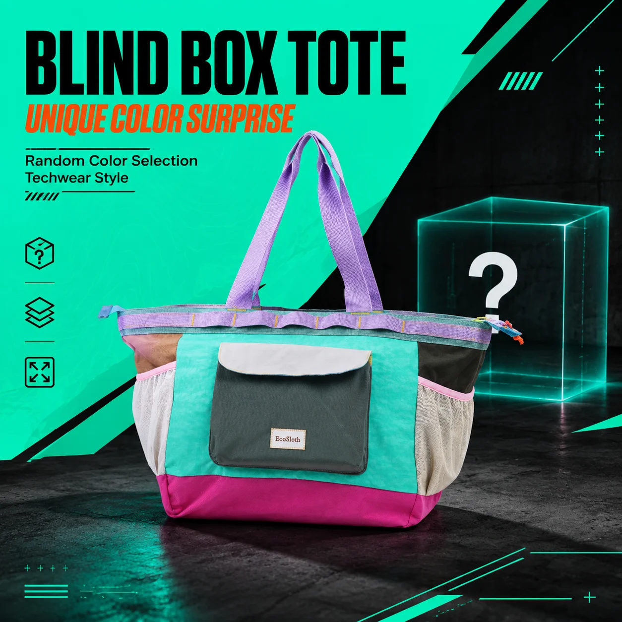 

EcoSloth Mysterious Random Color Bag, Large Capacity Tote Bag, Handbag, Unisex Nylon Bag, Multi-Pocket, Surprise Gift