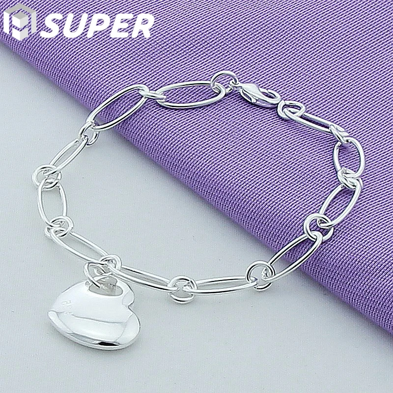 

925 Sterling Silver Heart Shape Pendant Bracelet For Woman Charm Wedding Engagement Party Fashion Jewelry