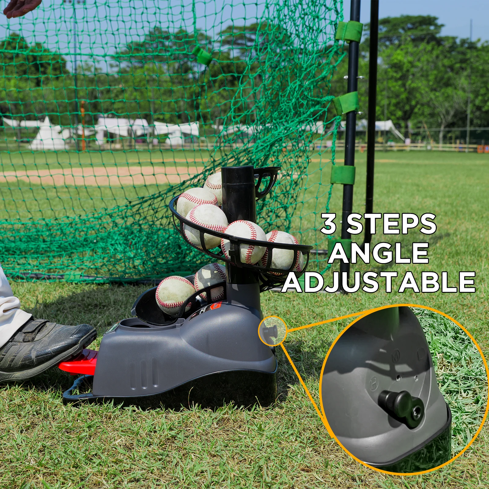 Furlihong 898BH Baseball Soft Toss Machine, Angle Adjustable, Step on Paddle and Release to , No Power Supply Needed