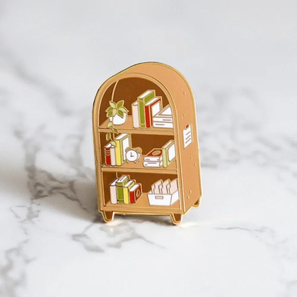 Bookshelf Hard Enamel Pin Book Metal Badge Bookworm Brooch for Jewelry Accessory Gifts for Book Lovers