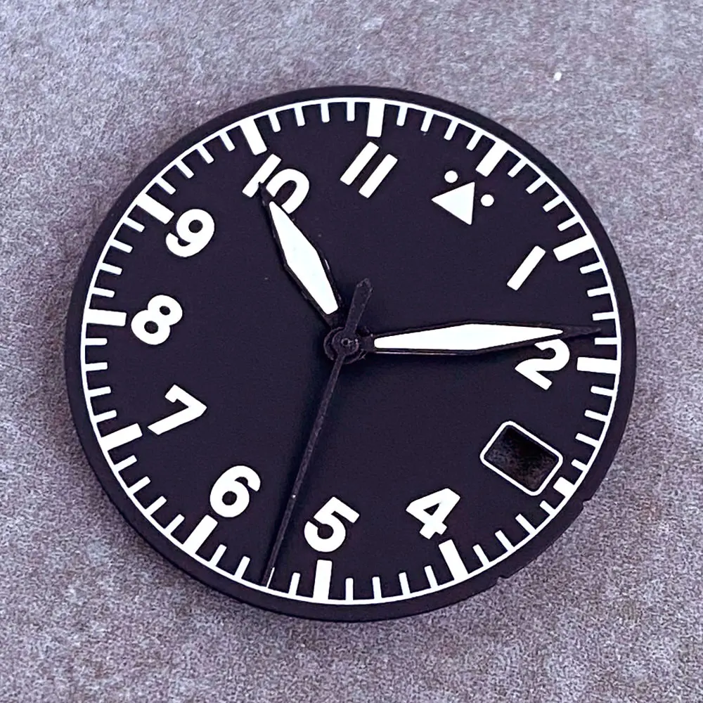 29mm Black Watch Dial Hand Set Date Window Green Luminous Fit NH35 NH36 Pilot Style Diving Men Watches Parts Accessories