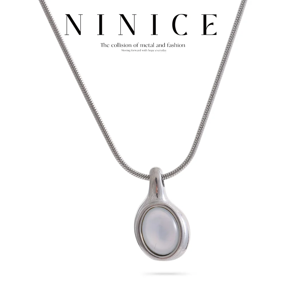 NiNice Halsketten für Frauen, Edelstahl, Naturstein, Muschel-Anhänger, wasserdicht, modisch, einfach, Geschenk, neuer Großhandel