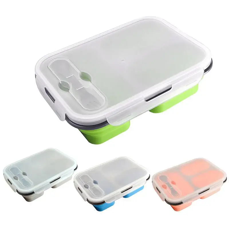 

Silicone Food Storage Reusable 3 Compartment Lunch Bento Boxes with Secure Lids Containers for Adults & Kids for Freezer Snacks