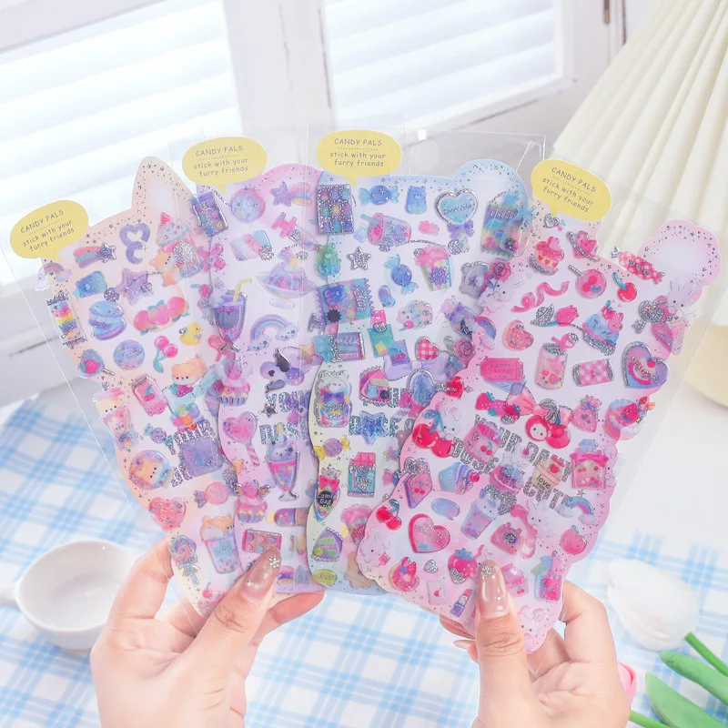 

4 pcs Kawaii Animals Cherry Rabbit Crystal Stickers Scrapbooking Diy Journal Stationery Sticker Sheet School Supplies Gift