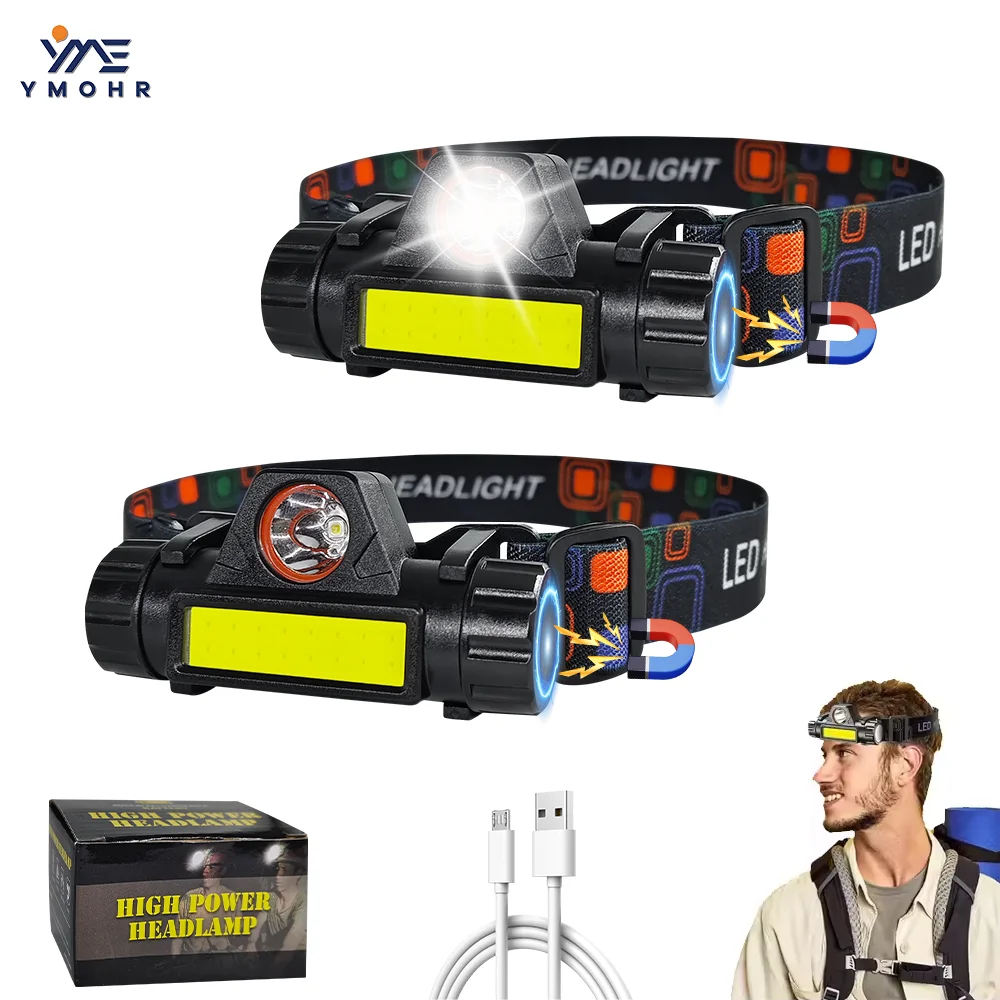 

Мини-налобный фонарь LED, перезаряжаемый, на аккумуляторе 18650, портативный, мощный, водонепроницаемый, с магнитом, для рыбалки