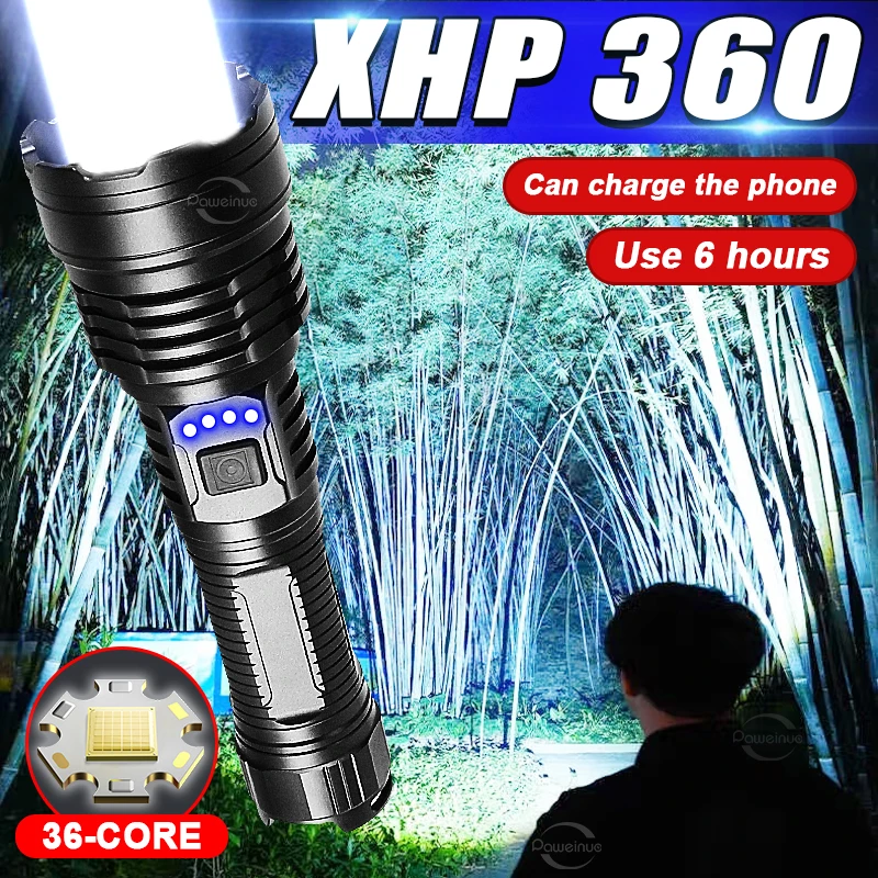 XHP360 High Power Super Bright Led Flashligths Ultra Powerful Rechargeable USB Charging Led Lantern Outdoor Hand Torch 5 Modes
