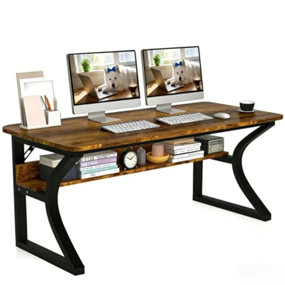 47 X 23.6'' Computer Desk, Home Office Desks w/Shelf Storage, Computer Desk w/Metal Frame, Cable Management, Study