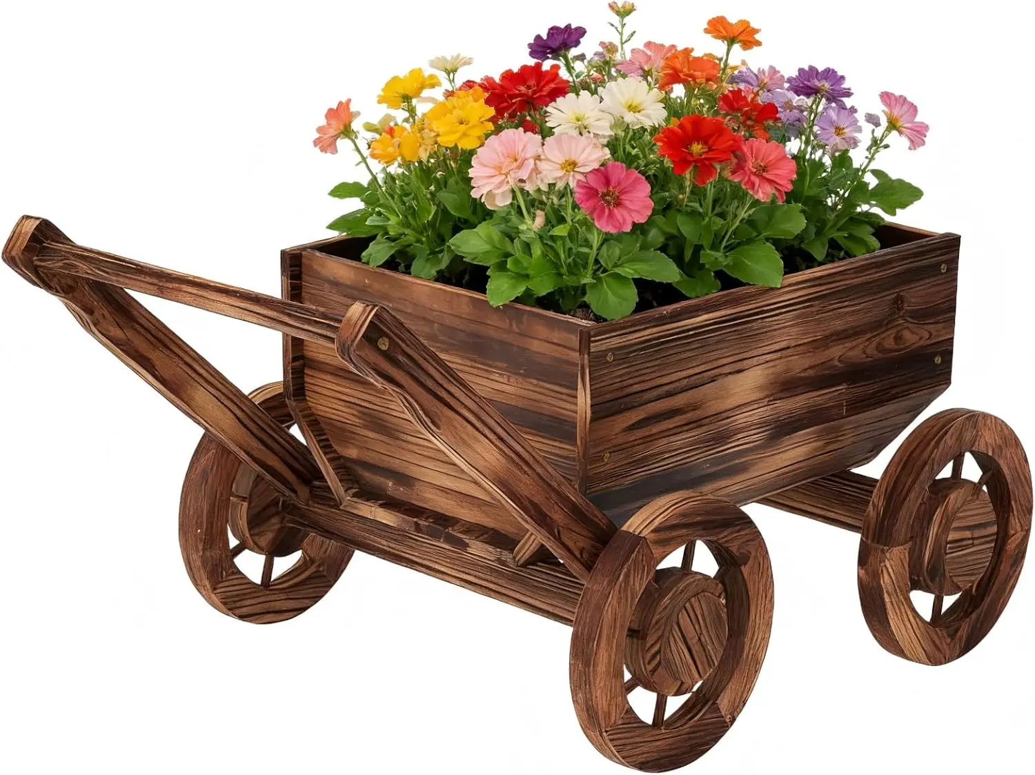Outdoor/Indoor Patio, Balcony, Backyard Use, Wooden Flower Cart with Wheels for Succulent Decoration (Small Size)