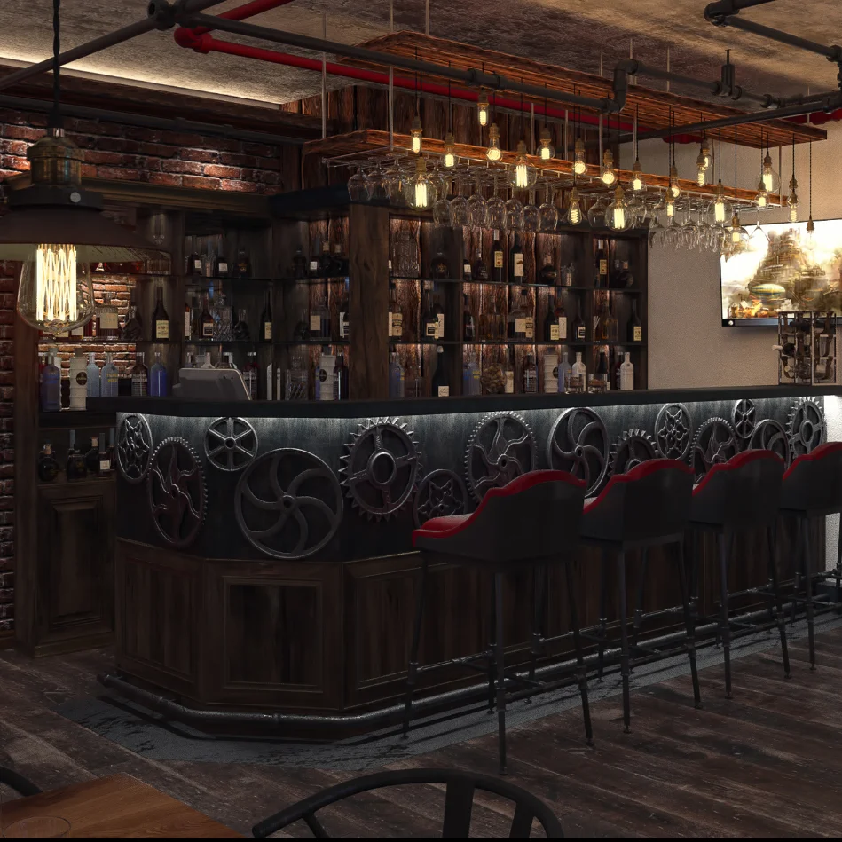 

Industrial Style Manufacture Liquor bar Counter Vintage Wood bar Table Custom Marble Finish PUB bar Counter