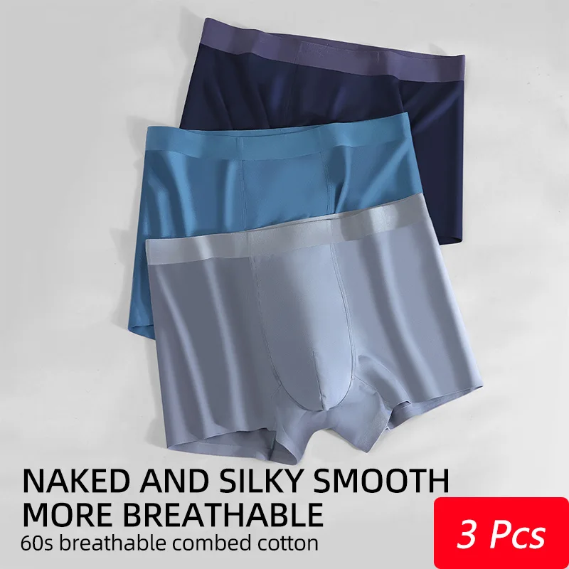 

3 шт. дышащее нижнее белье из чесаного хлопка для мужчин, тонкие бесследные боксеры со средней талией, высокоэластичные боксеры с 3D чехлом
