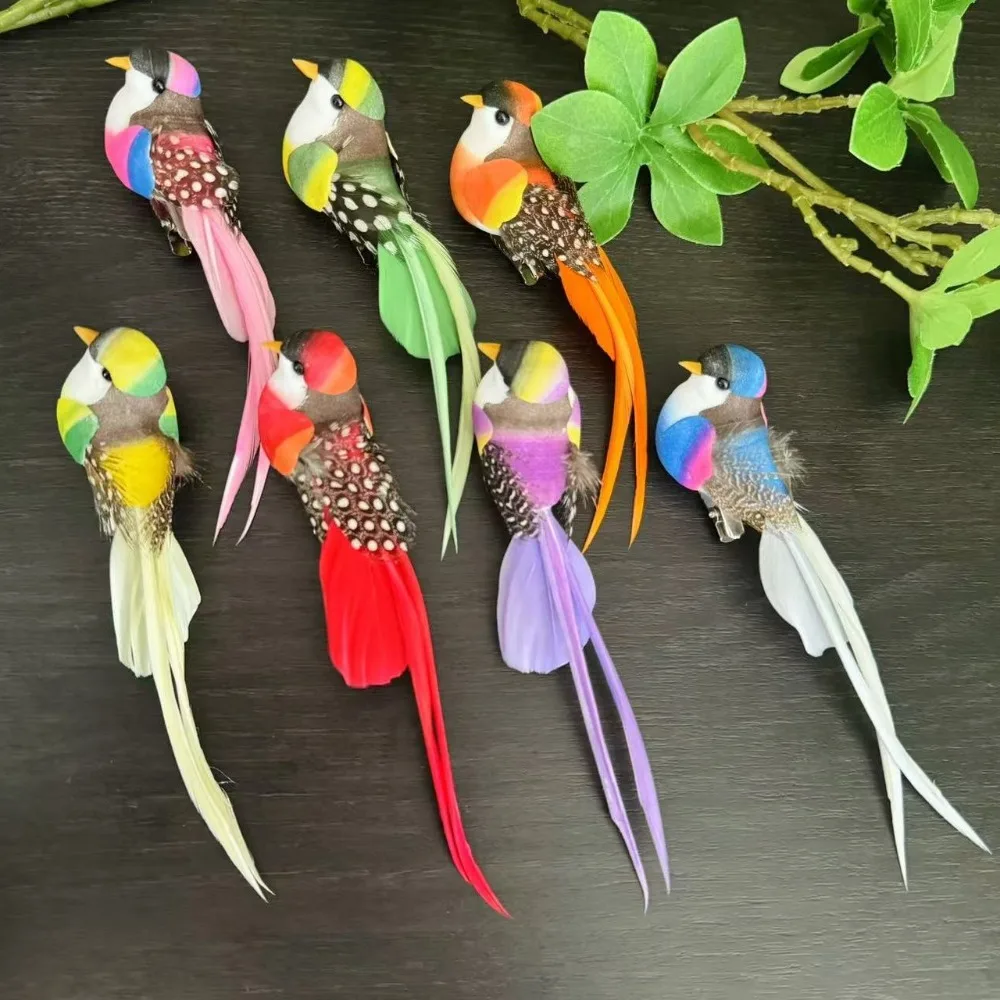 Colorful Simulation Birds with Clip Photography Props Decorative Fake Bird Home Decor Artificial Foam Feathers Birds