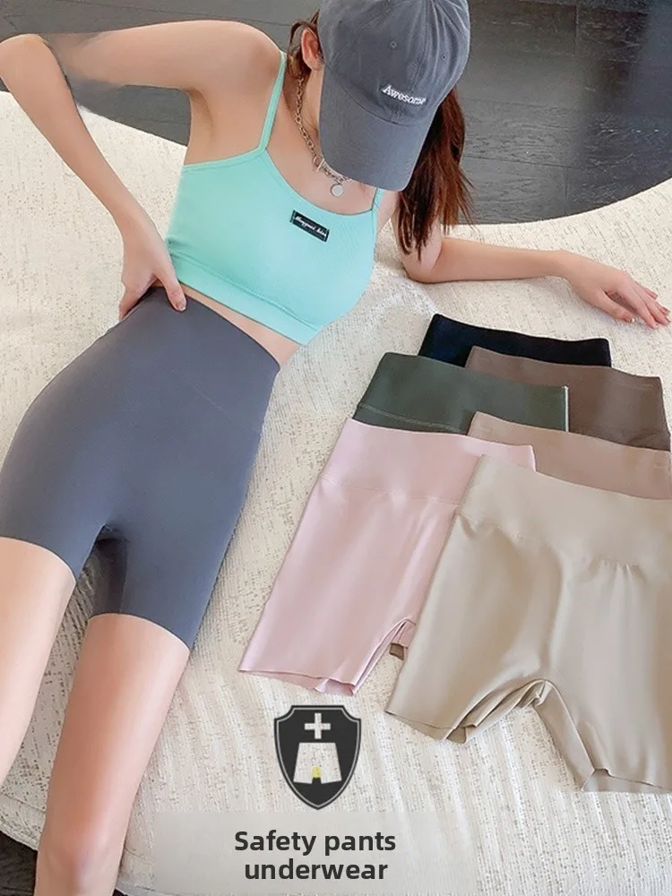 

Woman Summer Thin Ice Silk No Trace Anti Curling ark Pants Cycling orts Yoga Fitn Women's Boting Pants