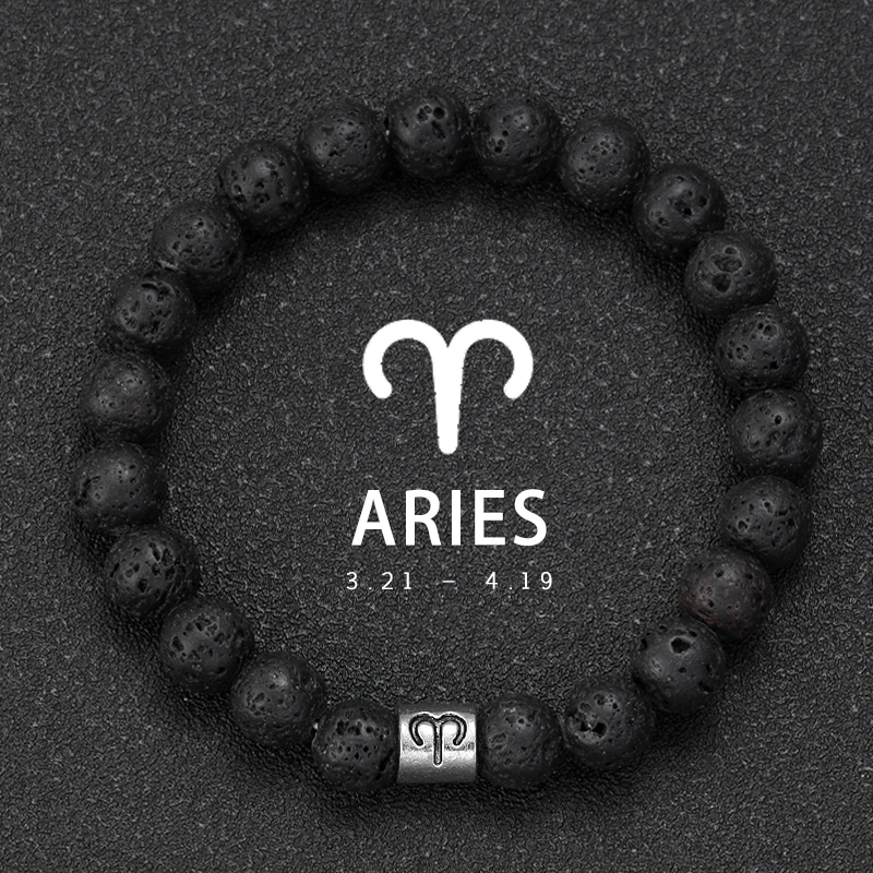 Natuursteen Lava Armbanden Ram Maagd Vissen Armbanden Dames Heren Koppels Vriendschap Sieraden 12 Sterrenbeelden Armbanden