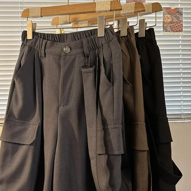 

High Street American Design Men's ort Pants Summer Loose Japanese Sle Pure Color Hong Kong Retro Versatile Workwear Trousers