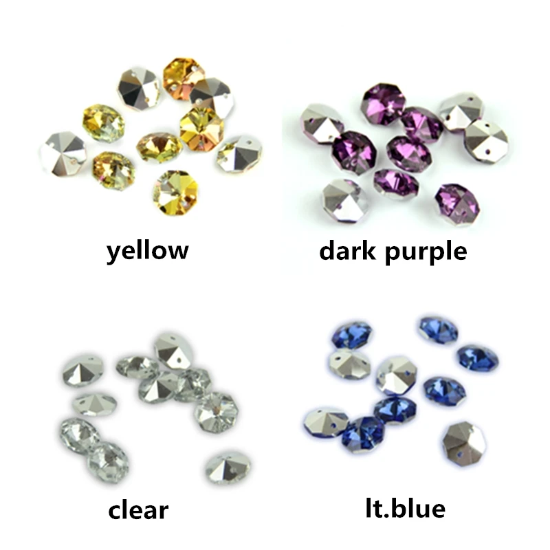 All Colors 14mm 100pcs/1000pcs Crystal Glass Octagon Beads 1 Hole/2 Holes DIY Accessories For Loose Prism Pendants