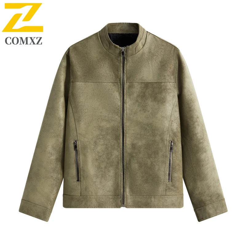 

Men Vintage American Style Jacket Washed Leather Coat Windproof Waterproof Retro Motorcycle Style Distressed Casual Outerwear
