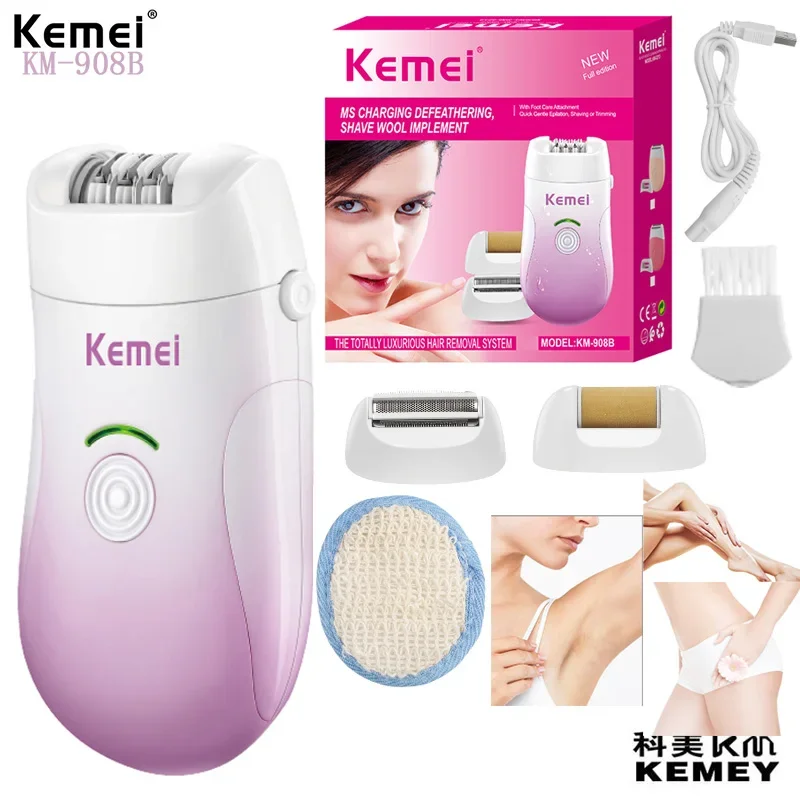 

KEMEI KM-908B LCD Electric Tweezers Dry Wet Use Portable Epilator Women Usb Charging Cordless 3 In 1 Epilator Hair Removal