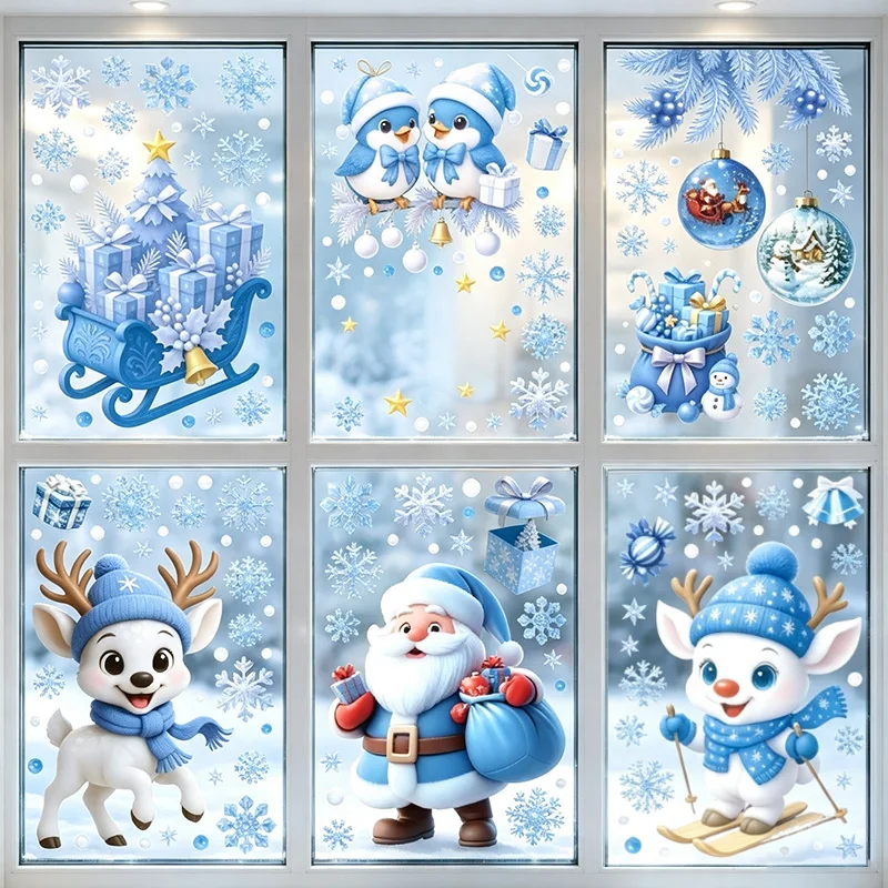 Christmas PVC Window Static Clings Snowman Santa Claus Snowflake Cute Xmas Decoration Decal Sticker Home Ornaments Supplies