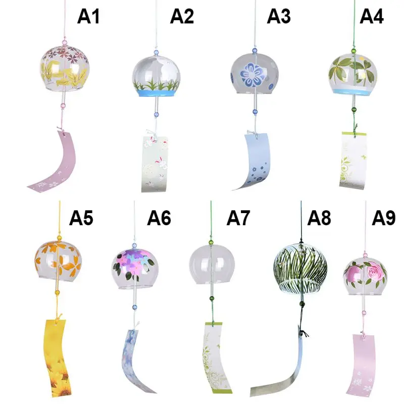 Japanese Wind Bell Handmade Wind Chimes Glass Furin Home Decors Cherry Blossom Pattern Spa Sakura Kitchen Office Decor