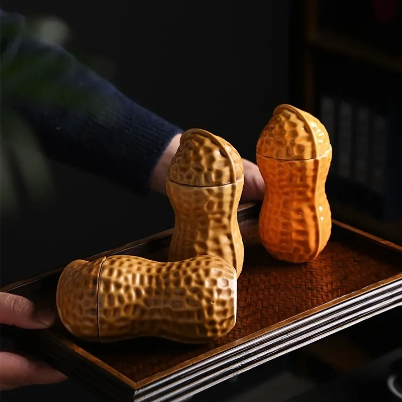 Kreative Nachahmung Erdnuss Keramik Lagerung kann tragbare versiegelte Teedose Küche Trocken früchte Süßigkeiten Kaffee Lagerung Ornamente Tee kiste