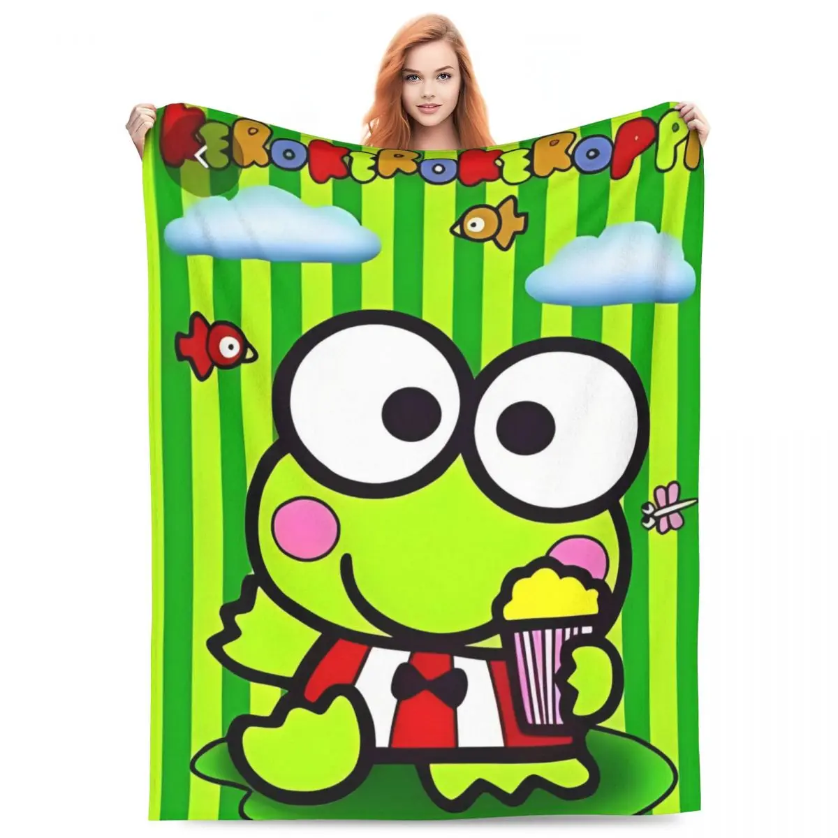 MINISO Keroppi Cartoon Flannel Blankets Warm Bedding Throws for Living Room Travel Office Fluffy Bedspread Sofa Bed Cover