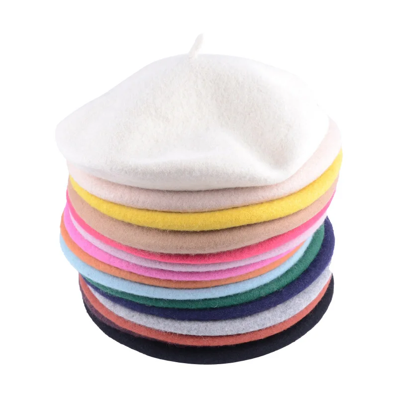 New Korean Style Solid Multi-Color Quality 100% Wool Winter Beret Female Autumn Warm Hat Women Adult Cap Gift Wholesale Dropship