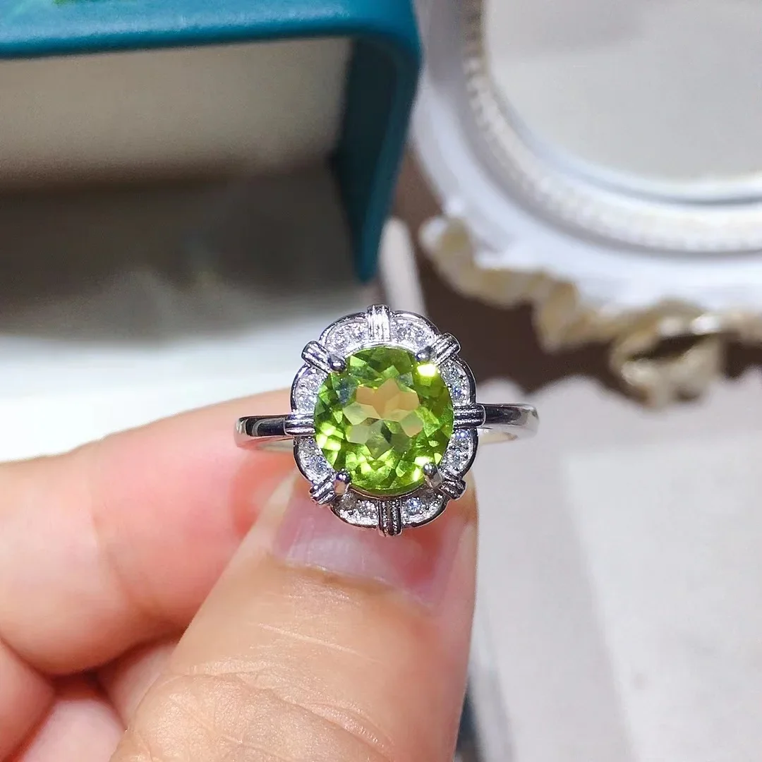 Natural Perdiot 8mm VVS Grade Natural Perdiot Ring for Daily Wear Solid 925 Silver Peridot Jewelry Sterling Silver Jewelry