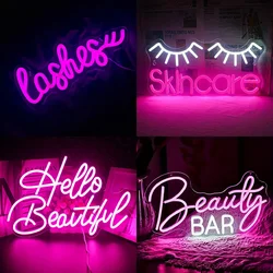 Neon Sign Eyelashes Light Pink Glow LED Sign USB Powered for Lash Room Decor Girls Make up Beauty Bar Decor Home Wall Decor