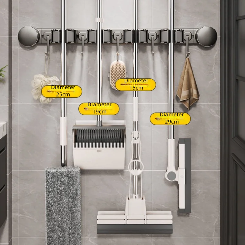 WV Wall-Mounted Suction Cup Mop Rack No-Drill Broom And Mop Organizer for Bathroom Kitchen Cleaning Tools Storage Holder - view 5