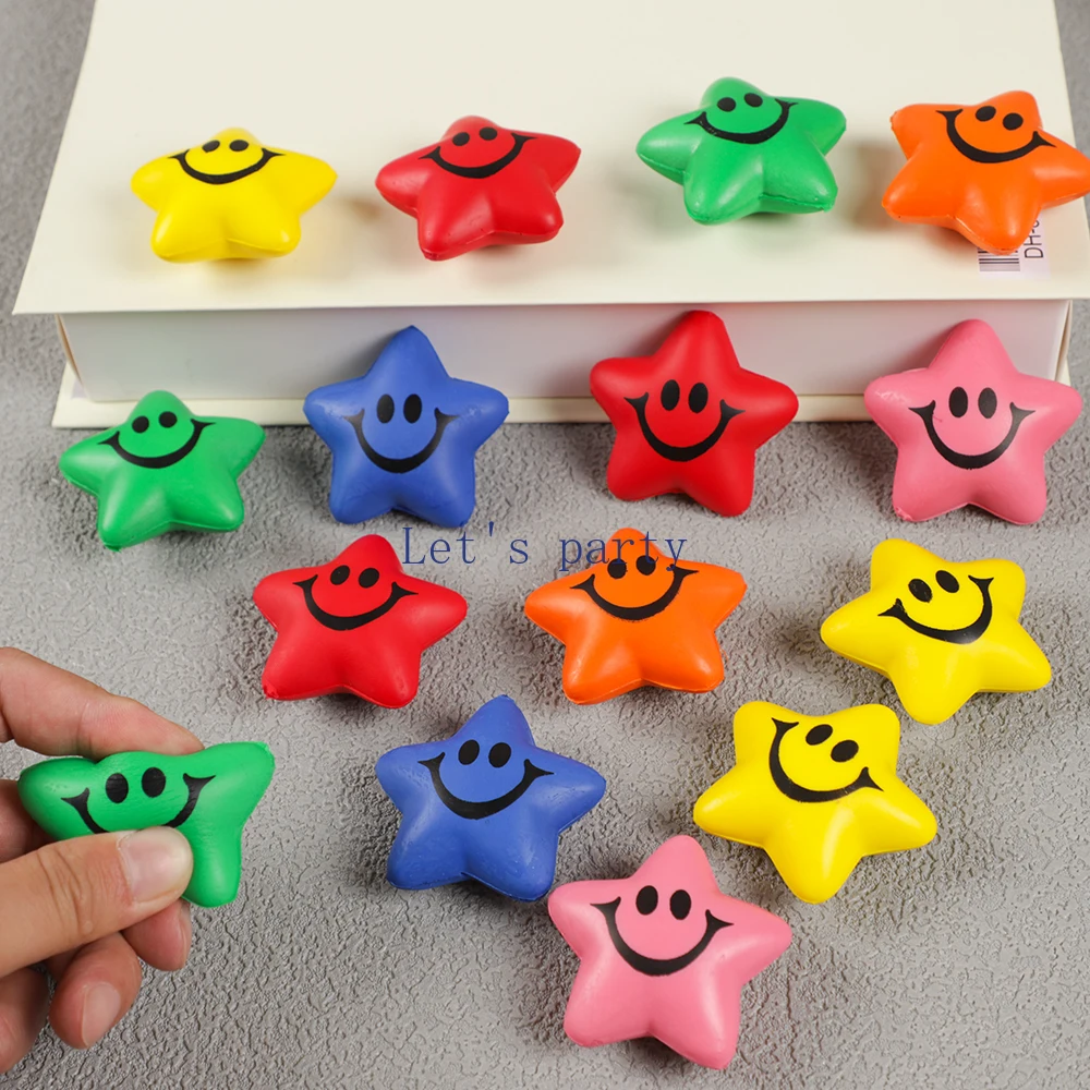 12 ชิ้นที่มีสีสัน Mini Star Soft PU ฟองน้ําลูกความเครียดบรรเทาของเล่นสําหรับเด็กวันเกิด Party Favors Pinata Filles Goodie กระเป๋า