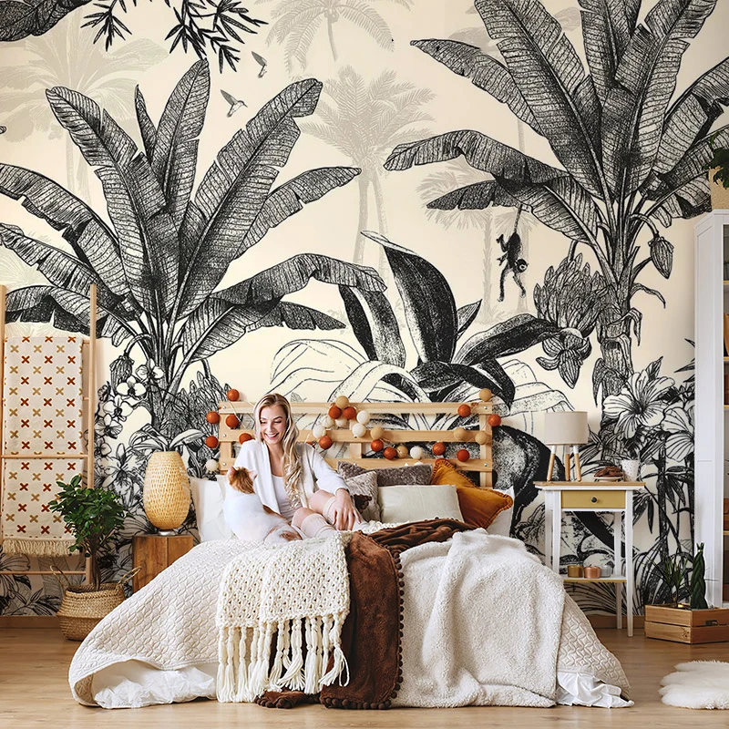 Hand drawn French wallpaper new wall paper TV background wall bedroom dining room high-end customized mural