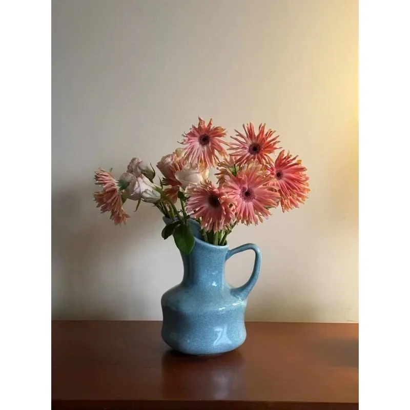 Fresh blue simple pot vase hydroponic ceramic flower dryer home desktop decoration ornament