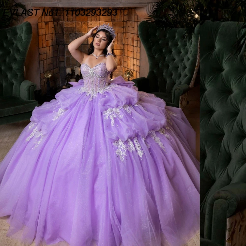 

EVLAST Customized Princess Lilac Quinceanera Dress Ball Gown Lace Applique Beading Ruffles Sweet 16 Vestidos De 15 Anos E1QN965