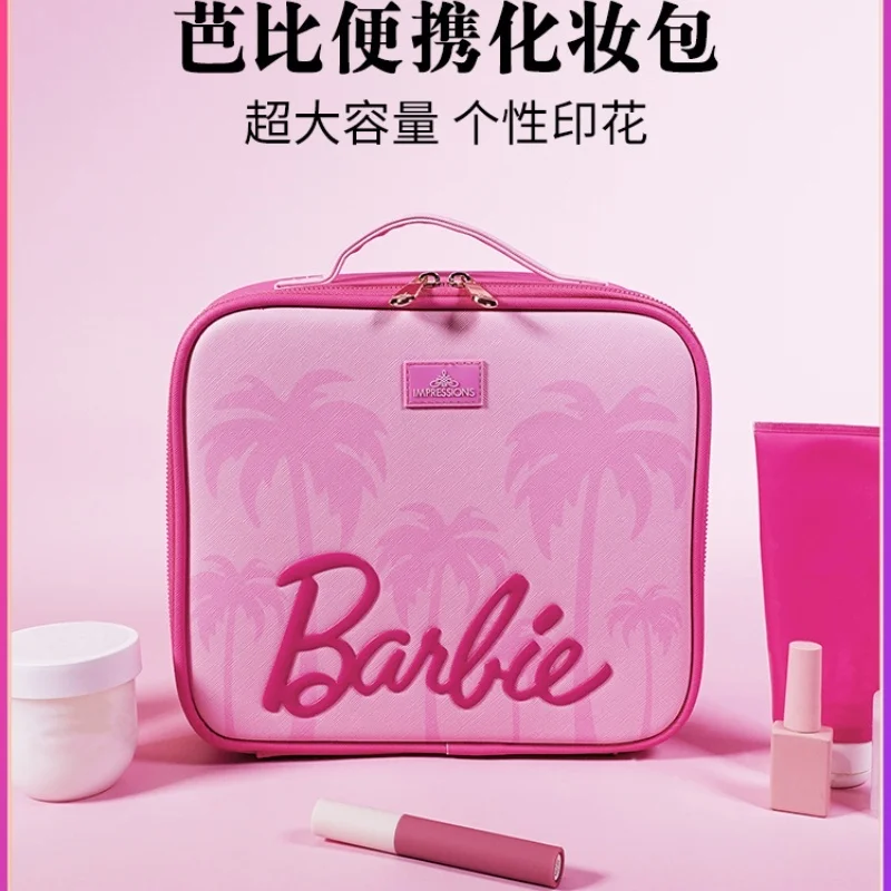 Barbie Pink Portable Makeup Bag Pink Cute Girl Heart Girl Large Capacity Multi Functional Handheld Makeup Bag