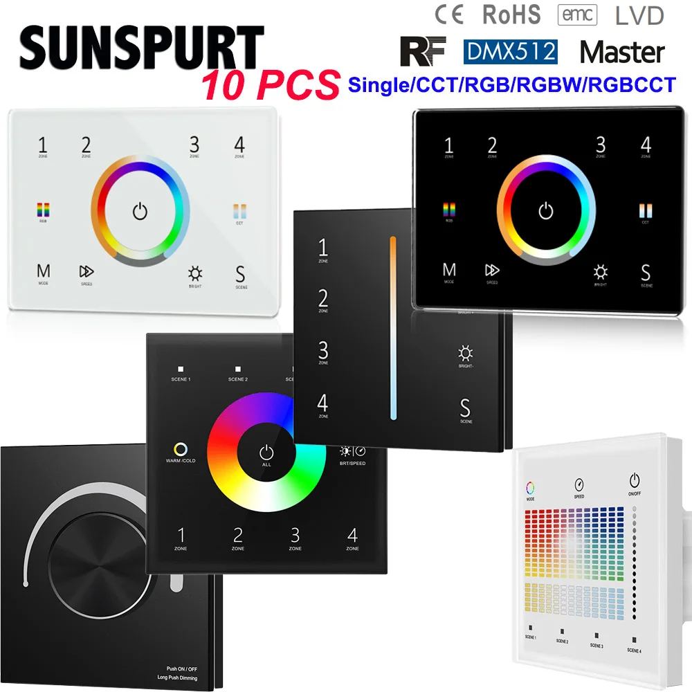 5 New T14 Wall Mount Touch Panel DMX Master Controller 100V-240V Input DMX512 5050 2835 Led Rgb Rgbw Strip Dimmer On Off Switch