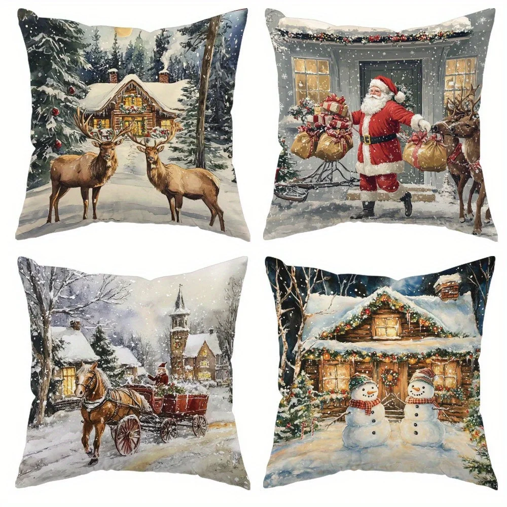 Multi-size New Year Trees and Elk Cushion Cover Pillowcases Merry Christmas Decoration Cushion Pillow Cases Home Xmas Ornament