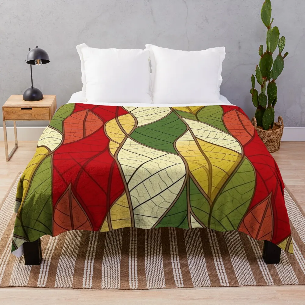 

Stylish Leaf Themed Pattern Bold Design Throw Blanket Luxury St Flannels Blankets