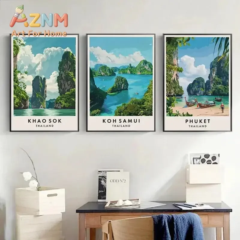 Thailand Travel Art Phuket Chiang Mai Koh Phangan Bangkok City Landscape Poster Asia Scenery Canvas Art Wall Home Decor