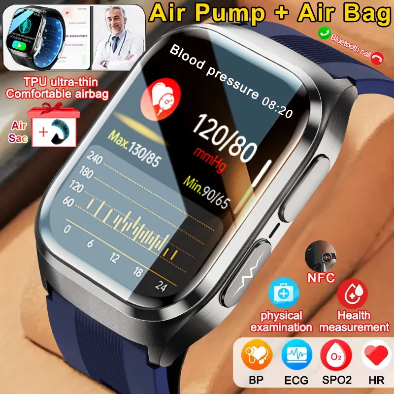 2025NEW ECG + PPG ساعة ذكية الرجال وسادة هوائية مضخة هواء صحيح بدقة الدم BP الصحة ساعة حمض اليوريك الدهون في الدم NFC سوار رياضي