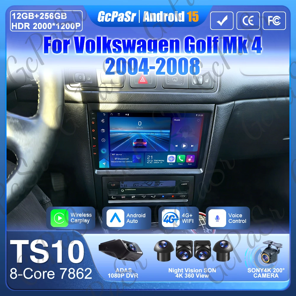 

Android 15 For Volkswagen Golf Mk 4 2004-2008 Car Radio Carplay Multimedia Player GPS Navigation BT 4G Wifi Video Stereo No 2din
