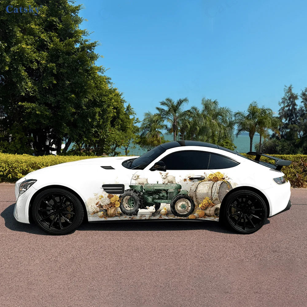 

Farm Lamb Tractor Straw Car Side Sticker Decor,PVC Waterproof Scratch Resistant Decal,Car Protection,Auto Accessories Gift