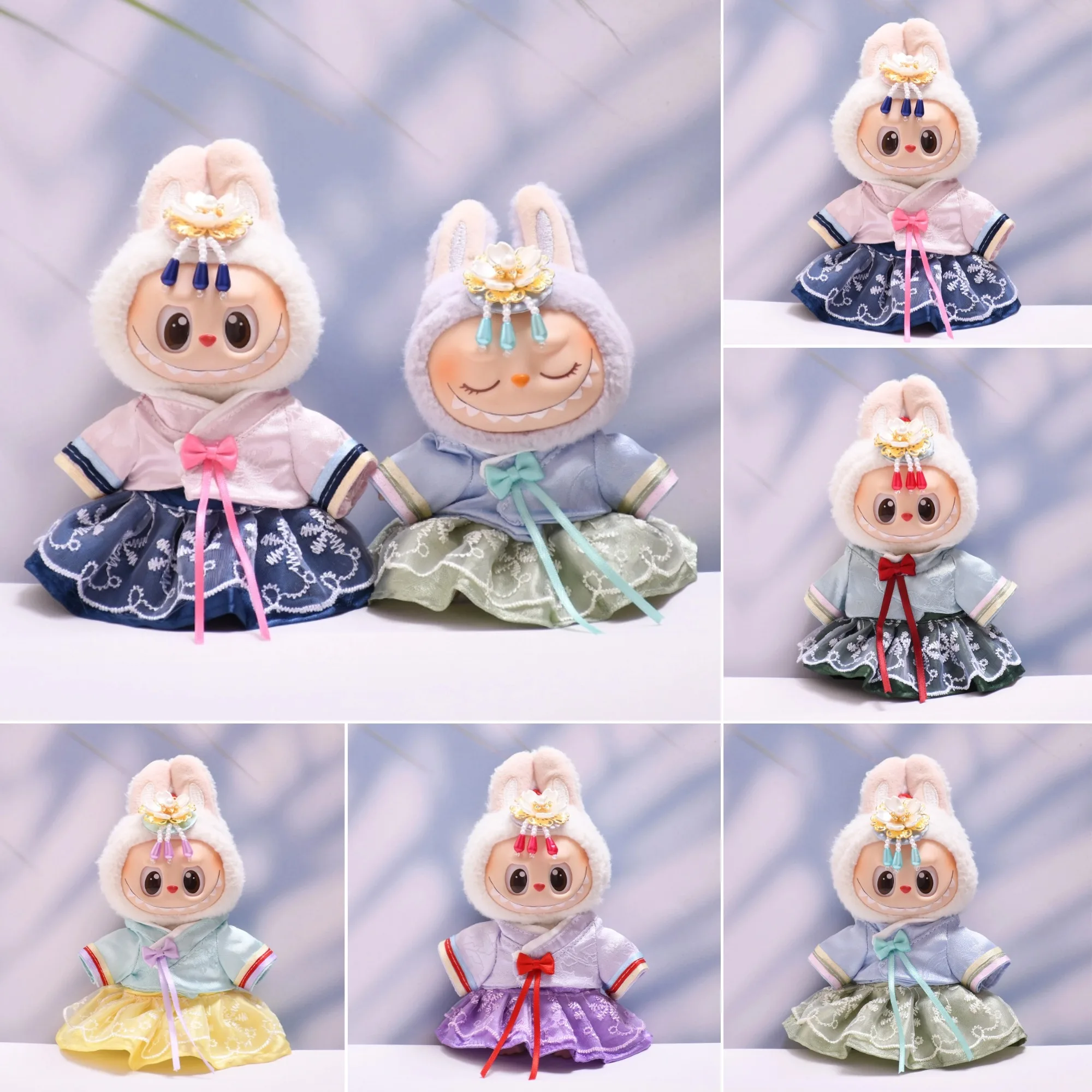 

Кукольный наряд для куклы 1-го 3-го поколения LABUBU 15 см 17 см, корейское платье ханбок с бантом, аксессуар для волос с цветком