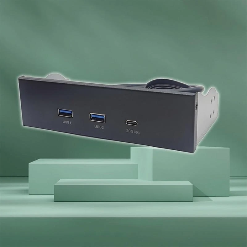 090F 5.25 polegadas Bay Bay Painel USB com porta dupla USB3.2 e porta Tipo C para PC