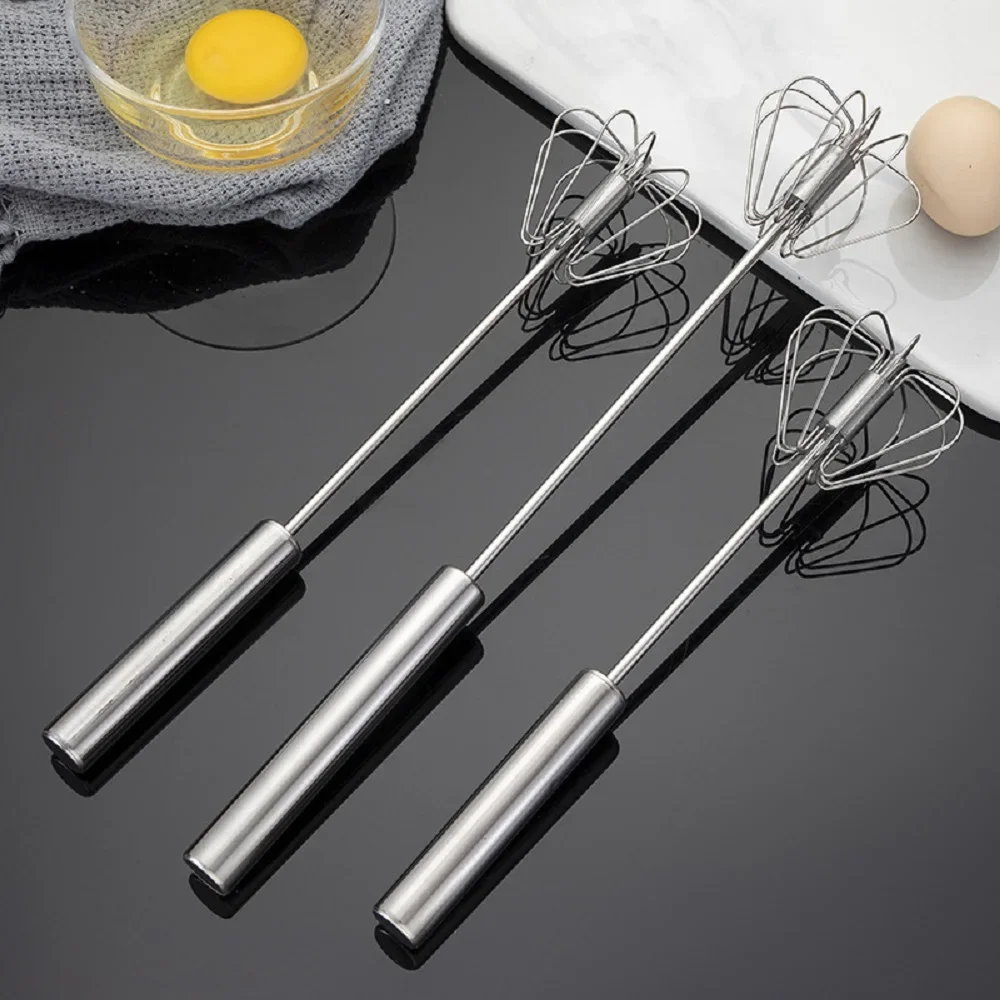 Semi Automatic Mixer Whisk Egg Beater Stainless Steel Manual Hand Mixer Self-turning Cream Utensils Mixer Egg Kitchen Tools