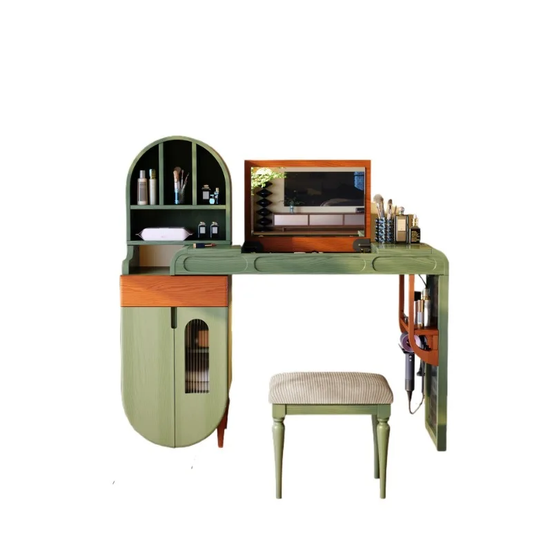 

French retro dresser, integrated chest and cabinet, medieval style retractable master bedroom solid wood dresser, flip mirror