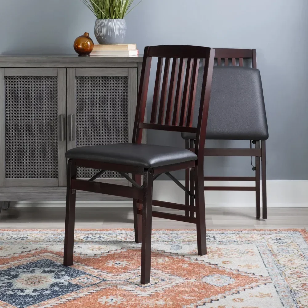 

Modern and Contemporary Lafitte Folding Dining Chair, Set of 2, Dark Brown Faux Leather Chairs