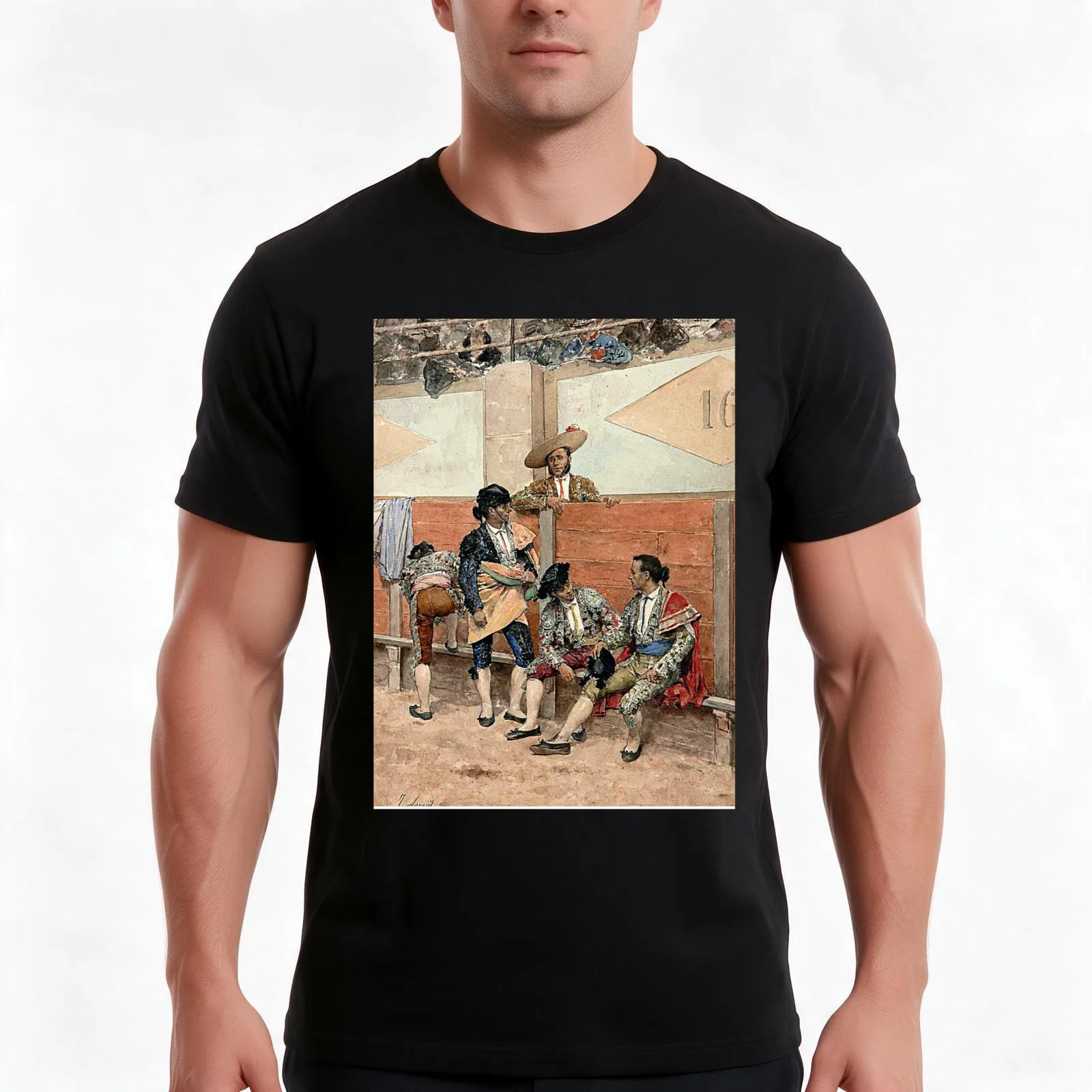 A Rest During the Bullfight by Joaquín Agrasot T-Shirt, Classic Crew Neck Shirt, Breathable Cotton Everyday Tee