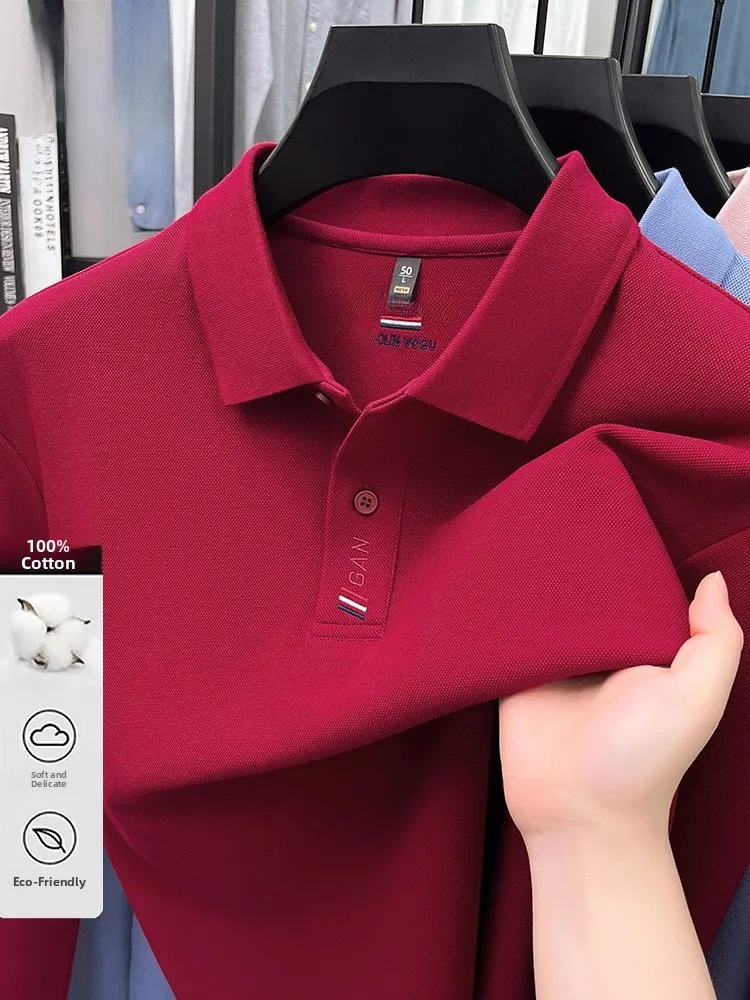 

Rn Pure Cotton Long Sve irt Men's Busin Casual Loose Fit Large Size Turn-down Collar T-irt for Autumn