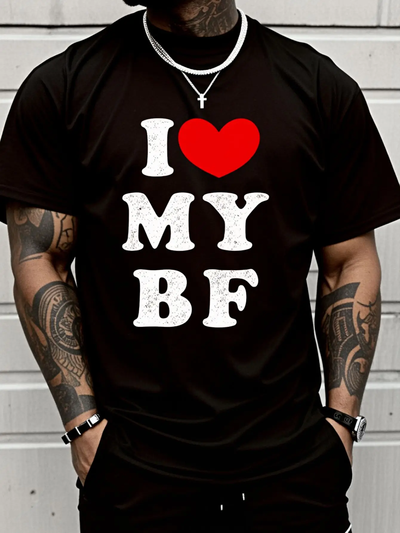 100% Cotton I Love My Boyfriend, I Heart My BF T-Shirt Cotton Women Clothing Black Top Graphic Tees Men Christmas Clothes