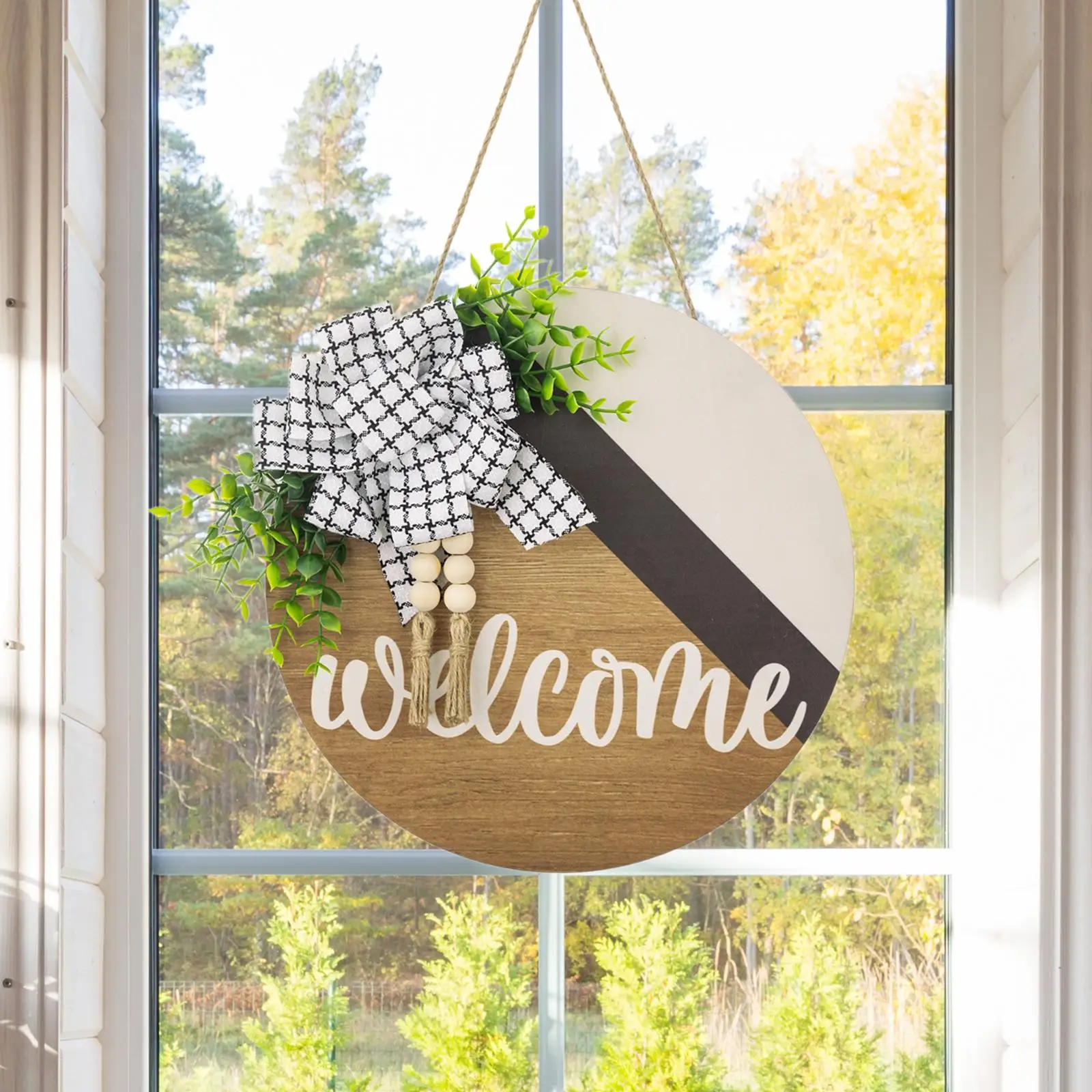 Front Door Hanging Welcome Sign Housewarming Gift Wood Round Welcome Wreath Wall Decor Plaque for Indoor Yard Porch Garden Party